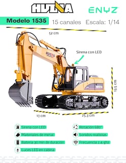 Foto 2 | Foto 2 | Excavadora a Control Remoto Enyz RC 1535 Metal 1:14 15 Canales