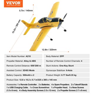 Foto 7 | Foto 7 | Entrenador Rc Plane Vevor T28 De 2,4 Ghz Y 4 Canales Con Estabilizador Giroscópico De 6 Ejes - Venta Internacional.