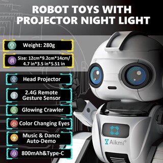 Foto 3 | Foto 3 | Robot De Juguete Aikmi Recargable Con Proyector De Luz Nocturna Para Niños - Venta Internacional.
