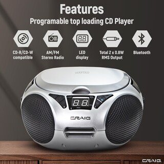 Foto 2 | Foto 2 | Boombox Portátil Craig Cd6925 Con Bluetooth De Carga Superior, Color Plateado - Venta Internacional.