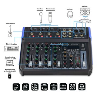 Foto 3 | Foto 3 | Mezcladora de Audio Steelpro Usb Bluetooth 8ch 16 Efectos