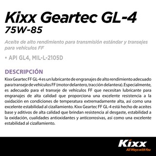 Foto 2 | Foto 2 | Aceite Para Transmisión Manual Kixx Geartec Gl-4 75w-85, 1l