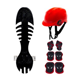 Foto 1 | Foto 1 | Kit Patineta Waveboard Esqueletón de 3 Ruedas Negro con Casco Protecciones de Plástico y Alta Resistencia