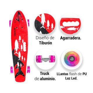 Foto 2 | Foto 2 | Patineta Skate Penny Clásica Tiburón Poliuretano Reposapiés Estampado