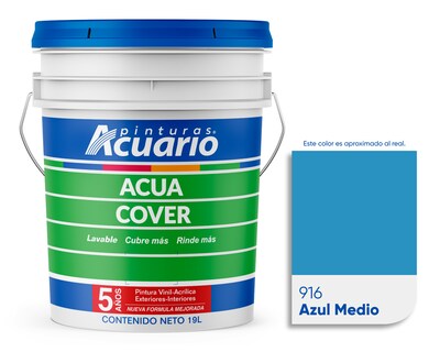 Foto 1 | Foto 1 | Pintura Vinil Acrílica Lavable Pinturas Acuario Acua Cover 3 Años 19 Litros Exteriores Interiores color Azul medio