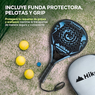 Foto 6 | Foto 6 | Pala De Padel Con 3 Pelotas Funda Grip Raqueta 100% Fibra De Carbono, Hikeo, Azul, 83696-bu