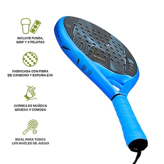 Foto 2 | Foto 2 | Pala De Pádel Premium Con Funda 3 Pelotas Y Grip Todos Niveles, Hikeo, Color Azul