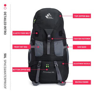 Foto 6 | Foto 6 | Mochila De Senderismo Bseash, 50 L, Resistente Al Agua, Ligera, Negra - Venta Internacional.