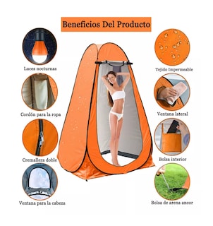 Foto 2 | Foto 2 | Vestidor y Cambiador Portátil - Tienda de Campaña 1.9 m Camping/Playa Naranja