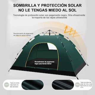 Foto 2 | Foto 2 | Tienda de Campaña Impermeable 200x140cm para 2-3 Personas Eo Safe Imports Esi-14781 Verde