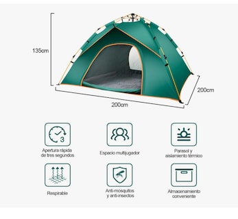 Foto 2 | Foto 2 | Casa De Campaña 3-4 Personas Impermeable Portátil 2 Entradas