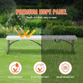 Foto 3 | Foto 3 | Banco Plegable Vevor Portátil Hdpe De 6 Pies, Impermeable, Blanco (paquete De 2) - Venta Internacional.