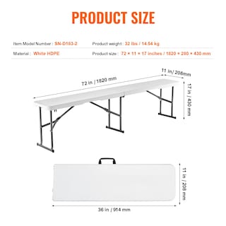 Foto 7 | Foto 7 | Banco Plegable Vevor Portátil Hdpe De 6 Pies, Impermeable, Blanco (paquete De 2) - Venta Internacional.