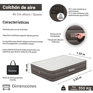 Foto 2 | Foto 2 | Colchón Inflable Queen Size Cama color Marrón con Bomba Integrada Bestway