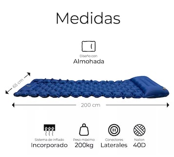 Foto 5 | Foto 5 | Colchón Autoinflable Portátil Cama Para Acampar Colchoneta Color Azul