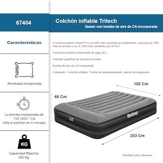Foto 2 | Foto 2 | Colchón Inflable Queen Size Bestway Con Almohada Y Bomba