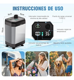 Foto 2 | Foto 2 | Ducha Portátil Lab.g Para Camping Con Cargador Y Cabezal De Masaje Plata Negro
