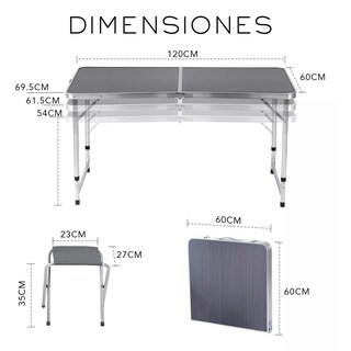 Foto 4 | Foto 4 | Mesa Plegable Portátil Con 4 Bancos Eo Safe Imports Esi-15098 Gris