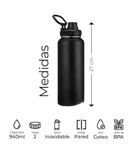 Foto 2 | Foto 2 | Botella Térmica Doble Pared Termo De Acero Inoxidable 940ml Color Negro