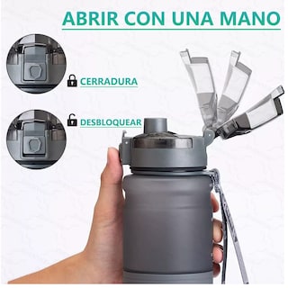Foto 2 | Foto 2 | Botella De Agua Antifugas De 1 Litro Copa De Agua Deportiva Eo Safe Imports Esi-9207 Gris