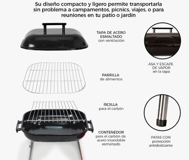 Foto 3 | Foto 3 | Asador Parrilla Bbq Carbón Grill Ligero Portátil Cocina