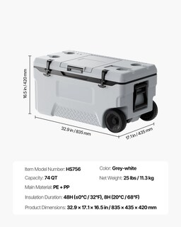 Foto 7 | Foto 7 | Hielera Portátil Vevor De 74 Litros Con Retención De Hielo Para Viajes Familiares - Venta Internacional.