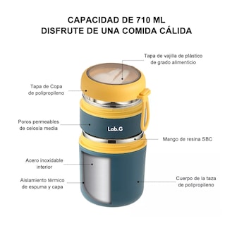 Foto 5 | Foto 5 | Fiambrera Aislante Acero Inoxidable 710 Ml Incluye Cuchara, Azul Marino/amarillo