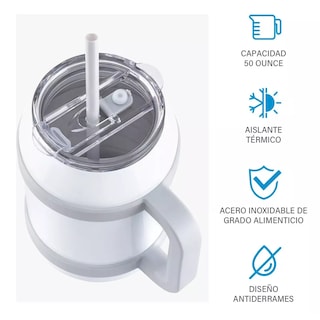 Foto 2 | Foto 2 | Vaso Térmico de Acero Inoxidable Blanco 50 Oz con Popote y Asa