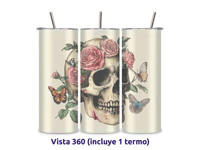 Foto 2 | Foto 2 | Termo Skinny De Acero Popote 600ml Calavera Mod.g10
