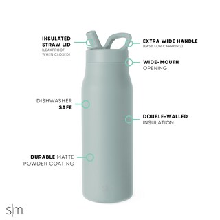 Foto 3 | Foto 3 | Botella De Agua Simple Modern Mesa De 1 Litro Con Tapa De Pajita Sea Glass Sage - Venta Internacional.