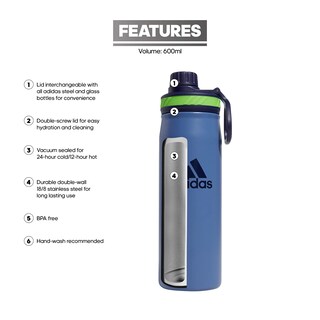 Foto 2 | Foto 2 | Botella De Agua Adidas Metal De 600 Ml (20 Oz) Con Aislamiento Frío/calor - Venta Internacional.