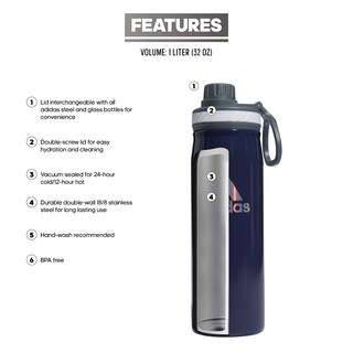 Foto 2 | Foto 2 | Botella De Agua Adidas Metal De 600 Ml (20 Oz) Con Aislamiento Frío/calor - Venta Internacional.