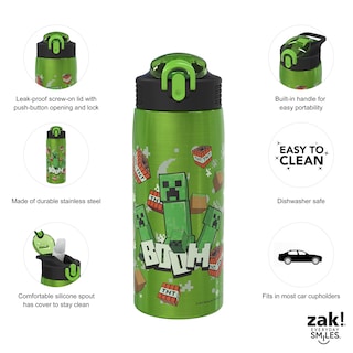 Foto 4 | Foto 4 | Botella De Agua Zak Designs Minecraft 560 Ml De Acero Inoxidable - Venta Internacional.