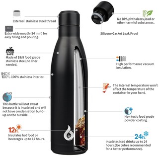 Foto 3 | Foto 3 | Botella De Agua Bjpkpk Con Aislamiento De Acero Inoxidable De 750 Ml, Color Negro - Venta Internacional.