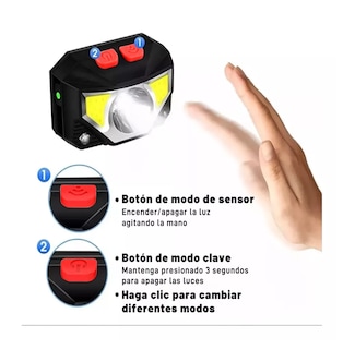 Foto 2 | Foto 2 | Lámpara Cabeza Led Linterna Minera Recargable USB con Sensor Negro