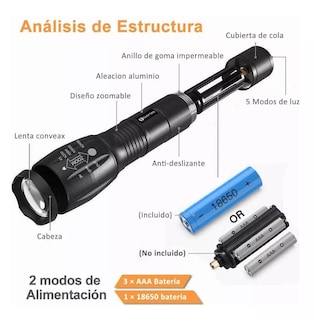 Foto 3 | Foto 3 | Linterna Led Recargable T6 Luz Táctica Portátil
