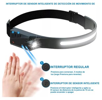 Foto 2 | Foto 2 | Lampara De Cabeza Sensor Recargable Camping Linterna Led