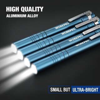 Foto 3 | Foto 3 | Pen Light Workpro Led Con Bolsillo De Aluminio Con Clip Azul, Paquete De 4 - Venta Internacional.