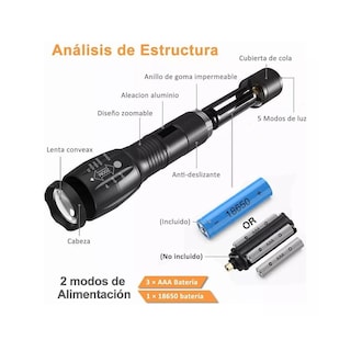 Foto 3 | Foto 3 | Linterna Led Recargable Belug T6 Luz Táctica Portátil de Alta Potencia Zoom