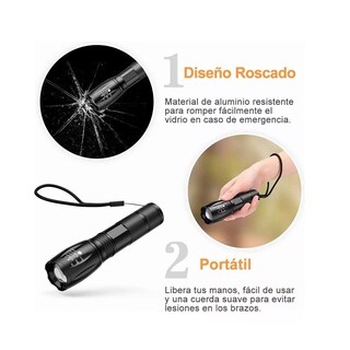 Foto 5 | Foto 5 | Linterna Led Recargable Belug T6 Luz Táctica Portátil de Alta Potencia Zoom