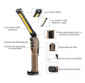 Foto 2 | Foto 2 | Lámpara Recargable Led para Trabajo 7 Modos Cafe