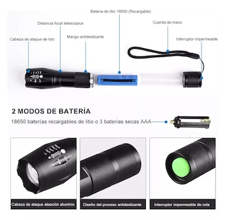 Foto 2 | Foto 2 | Linternas Led Lab.g Recargable 4000lm Con 5 Modos Y Zoo 2 Pzas Negro