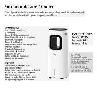 Foto 4 | Foto 4 | Enfriador De Aire, Cooler Iusa 3 Velocidades Portátil Con Control Remoto Color Blanco