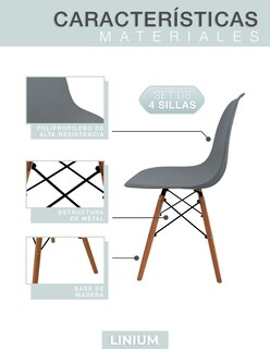 Foto 4 | Foto 4 | Set De 4 Sillas Eames Linium Moderna Minimalista Gris