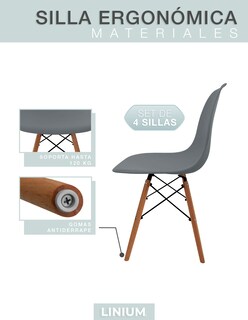Foto 6 | Foto 6 | Set De 4 Sillas Eames Linium Moderna Minimalista Gris