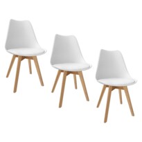 Set 3 Silla Tulip Minimalista Moderna Comedor Acolchonada Color Blanco
