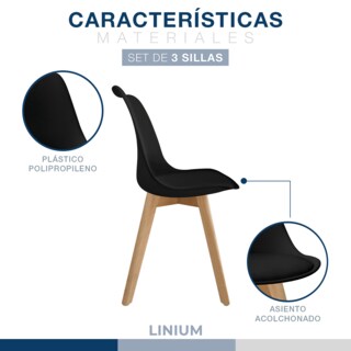 Foto 4 | Foto 4 | Set 3 Silla Tulip Minimalista Moderna Comedor Acolchonada Color Negro