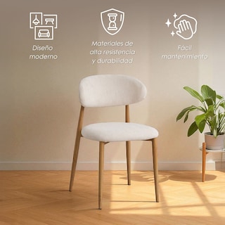 Foto 3 | Foto 3 | Ilios Innova | 4 Sillas Beige En Lino Español Respaldo Curvo Y Base Metálica Con Acabado Tipo Madera.