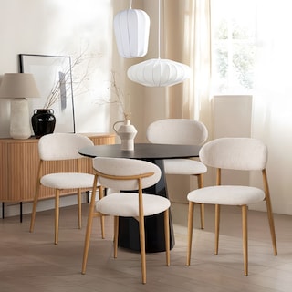 Foto 4 | Foto 4 | Ilios Innova | 4 Sillas Beige En Lino Español Respaldo Curvo Y Base Metálica Con Acabado Tipo Madera.