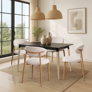 Foto 5 | Foto 5 | Ilios Innova | 4 Sillas Beige En Lino Español Respaldo Curvo Y Base Metálica Con Acabado Tipo Madera.